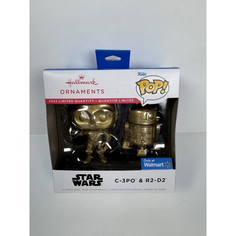 NIB Hallmark Ornaments 2022 Funko Pop Star Wars‎ C-3P0 R2-D2 Gold Christmas Tree